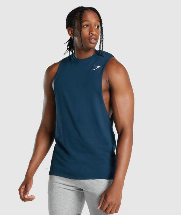 Panske Tielko Gymshark Critical 2.0 Drop Arm Námornícka Modrá | JO5819634